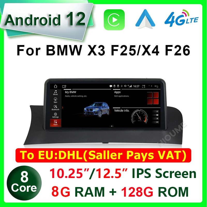

10.25" 12.5" 8Core 8G+128G Android 12 Car Multimedia Player for BMW X3 F25 X4 F26 2011-2016 Auto Radio GPS Stereo CarPlay Video