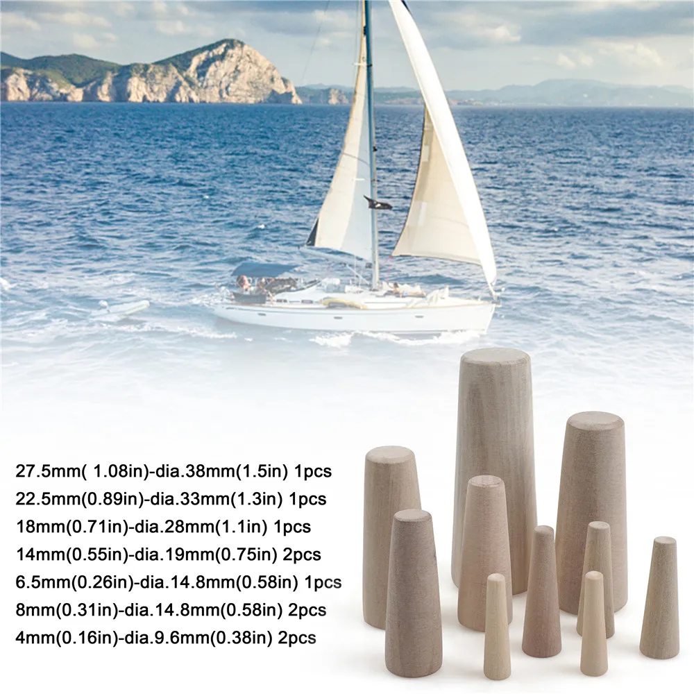 10Pcs Wooden Hole Plugs Kit 7 Sizes Marine Tapered Conical Drain Stopper scupper plugs for boats Yacht Parts and Accessories 6