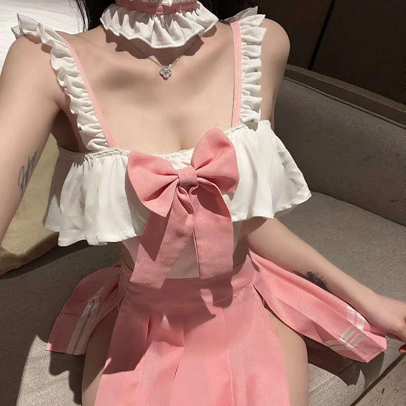 Crotchless Underwear Women French Apron Maid Dress Schoolgirl Erotic Costumes Cosplay Uniform Sexy Lingerie