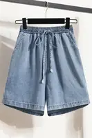 Plus Size Denim Shorts For Women 2024 Summer New Arrivals High Elastic Waist Soft Tencel Loose Blue Jeans Shorts Female Hot Sale