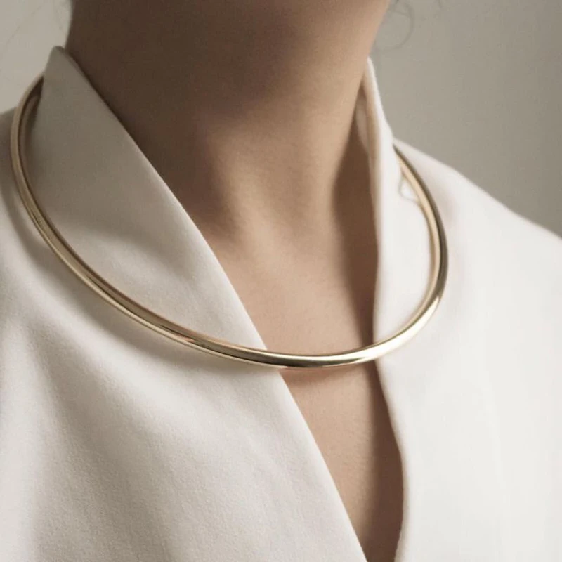 Collana Girocollo Grossa Donna – Oro E Argento, Design Minimalista A Goccia, Colletto Aperto, Gioielli Moda Per Donne