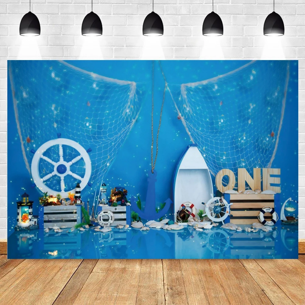 Nautical Rudder Starfish Sea Theme Baby Birthday Portrait Photography Backdrop Wooden Board Splint Sailor Cake Smash Background