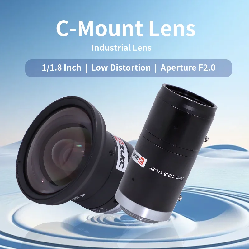 ZLKC C Mount 1/1.8 Inch 5MP 75mm Lens 4mm 6mm 8mm 12mm-50mm Fixed Focal F2.0 Manual Iris Machine Vision FA Lens machine vision lens