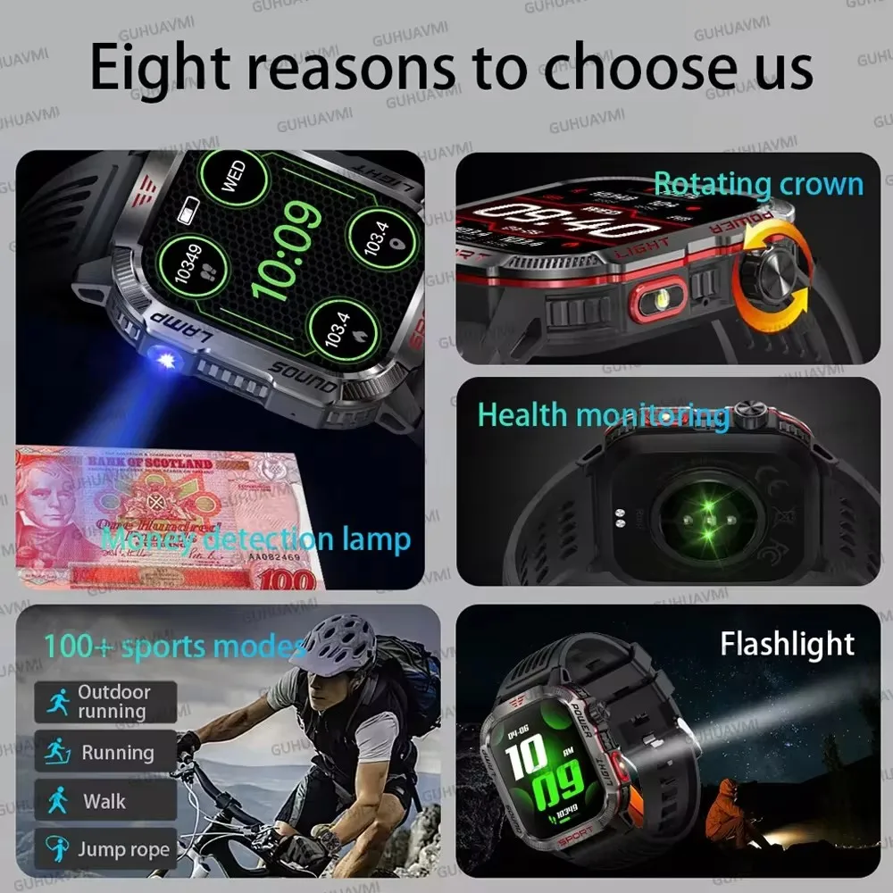 New 2.01-inch Outdoor Men Smart Watch 3ATM Waterproof 600Mah Battery Compass LED Flashlight Bluetooth Call Smartwatch For Xiaomi 6