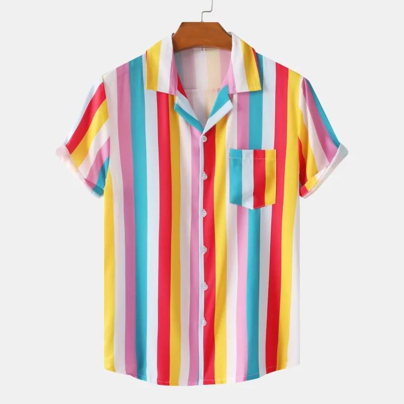 

Летняя драпированная рубашка с коротким рукавом В Гавайском пляжном стиле с кубинским воротником из ледяного шелка с цифровым принтом
