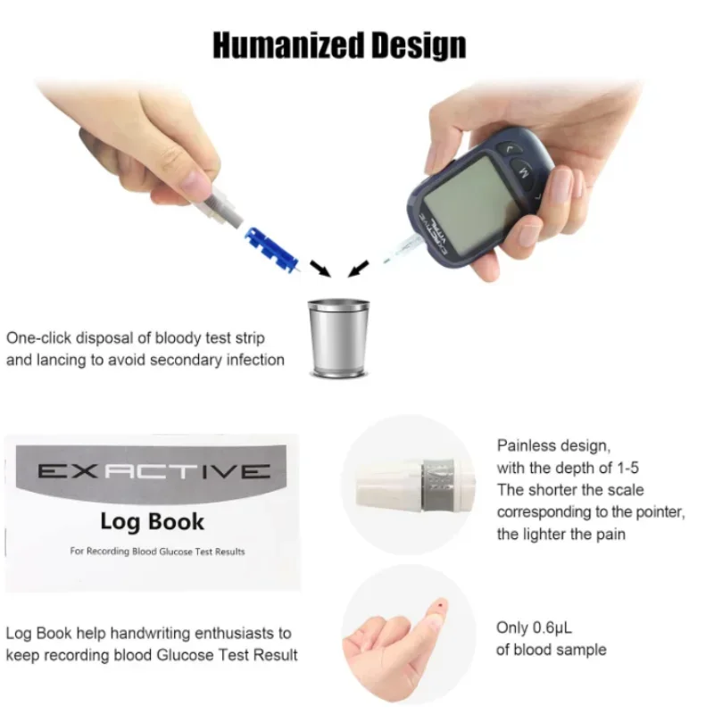 EXACTIVE VITAL Blood Glucose Tester Kits 50 Test Strips 50 Lancets Sugar Test Machine Diabetic Supplies Travel Case
