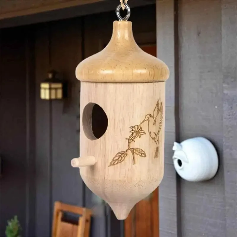 Bird House Wooden Hummingbird House Wild Bird Outdoor Hanging Feeder Garden Yard Decoration