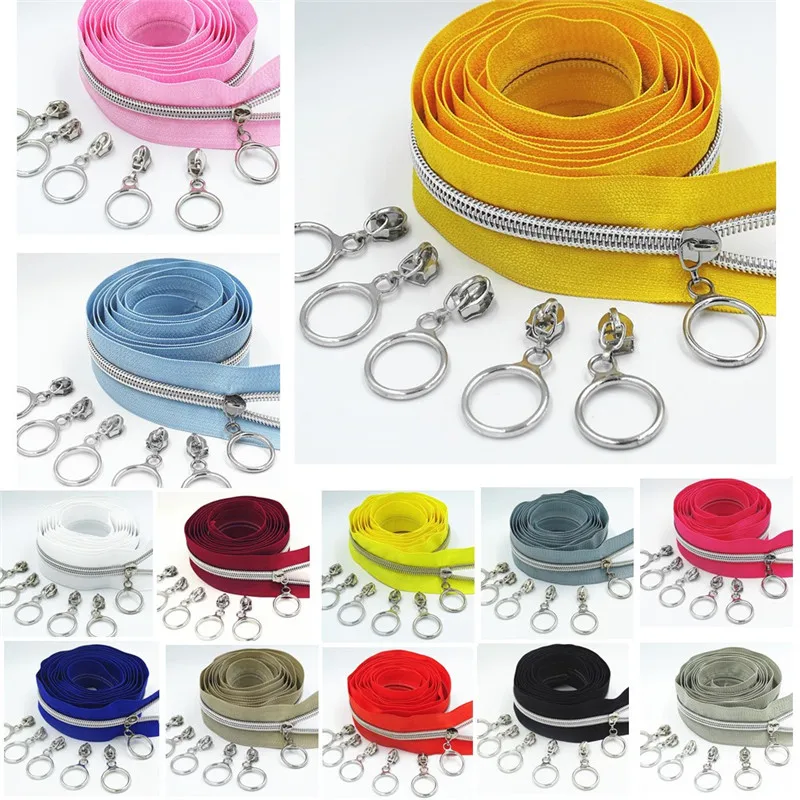 DIY 가정용 재봉 지퍼, 골드 실버 슬라이더, 이빨 벌크 나일론 지퍼, 코일 코드 장식, 수하물 의류 지갑 가방, 5