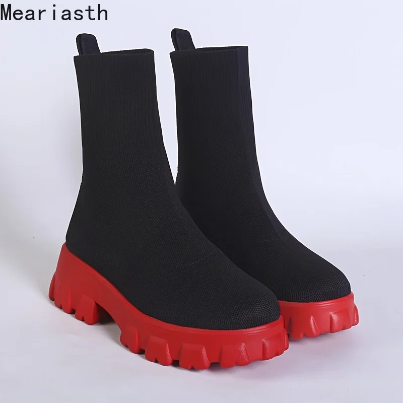 

Женские ботинки, сезон осень-зима, ботинки без шнуровки, вязаные носки, женская обувь 2022, ботинки на платформе и каблуке, женские ботинки