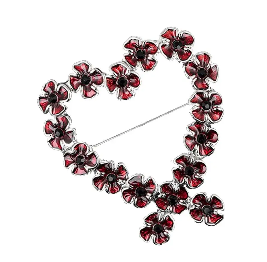 

Red Enamel Heart Shap Poppy Flowers Brooch