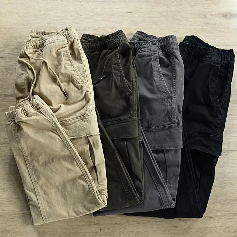 Loose Fit Cotton Work Trousers for Men Casual Tactical Cuffed Pants Multi Pocket Labor Protection Durable against Wear And Tear
