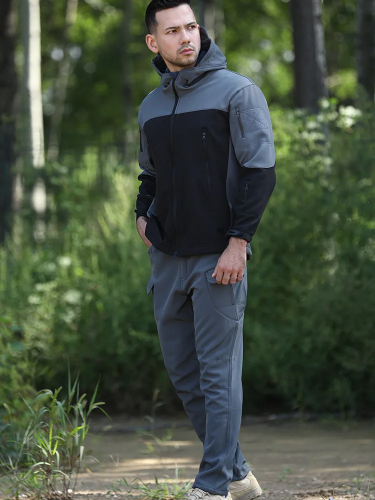 2.0 소프트쉘 전술복 재킷 바지 남성용 가을 겨울 따뜻한 방풍 코트 야외 방수 하이킹 위장복