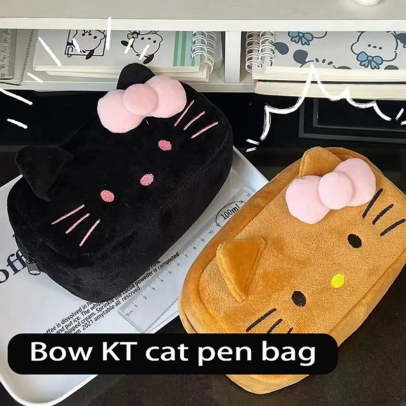 

Плюшевая сумка для ручек Kawaii Hellos Kittys, Студенческая вместительная сумка для канцелярских принадлежностей, милая сумка для хранения косметики для девочек, праздничные подарки для пар