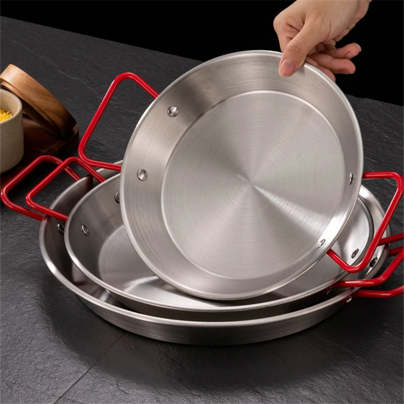 20-34cm Spanish Paella Pan with Handle Stainless Steel Durable Seafood  Snack Plate Kitchen Non-Stick Frying Pans Cooking Pots