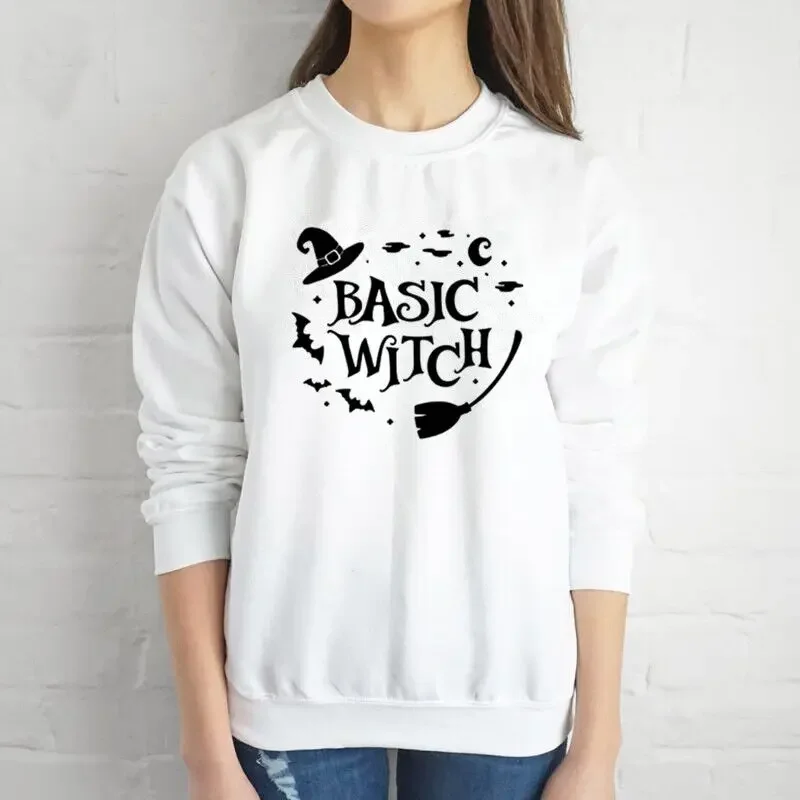 Basic Witch Full Long SleeveTop Shirt hallowenn Female Clothing Fashion Graphic Gift Cotton Girl Pullever O Neck  Sweatshirt