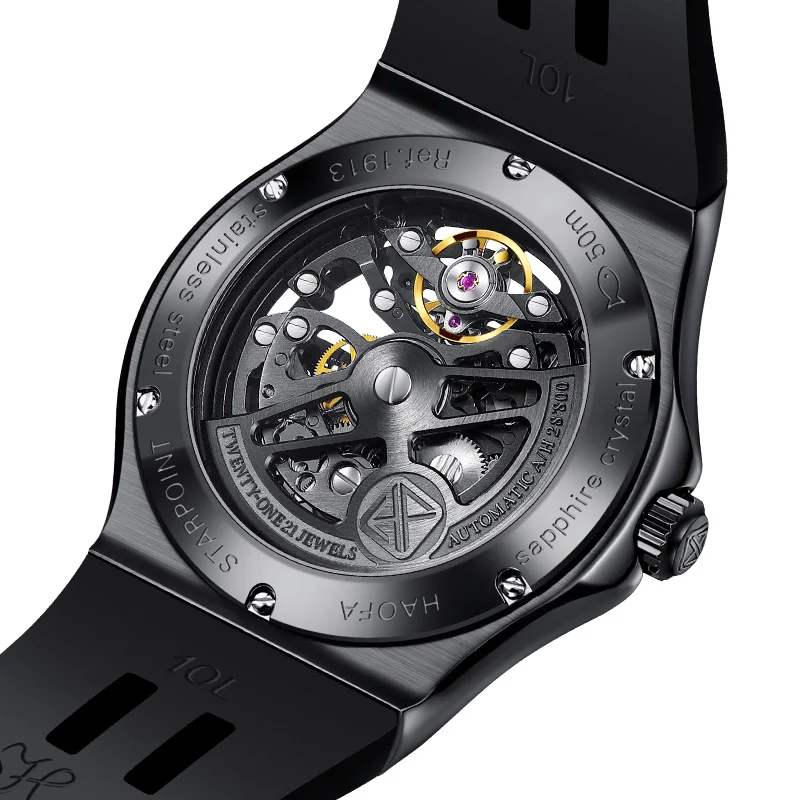 Haofa Automatic Mechanical Men's Watch with Skeleton Double-Side Hollow Dial Sapphire Mirror NTPT Carbon Fiber Stainless Steel Bezel Lumino 並行輸入品 : Haofa 3D Carved Shark Mechanical Watch for Men