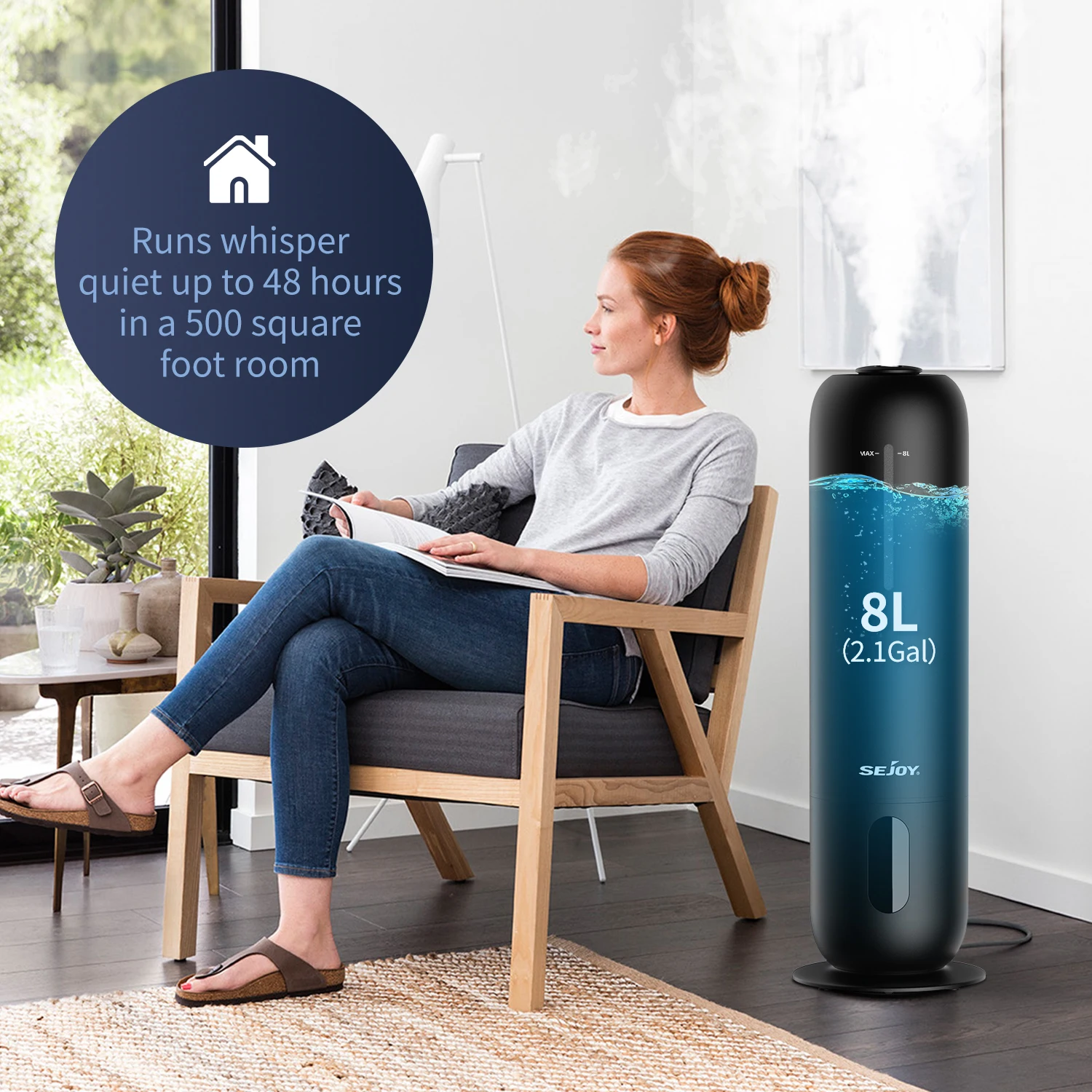 Sejoy-humidificador ultrasónico para habitación grande, difusor de aceite esencial, niebla fría, temporizador, humidificador de aire, adecuado para la Oficina y la familia, 8l 4 Venta de cadena de bolas online Sejoy-humidificador ultrasónico para habitación grande, difusor de aceite esencial, niebla fría, temporizador, humidificador de aire, adecuado para la Oficina y la familia, 8l - Imagen 2