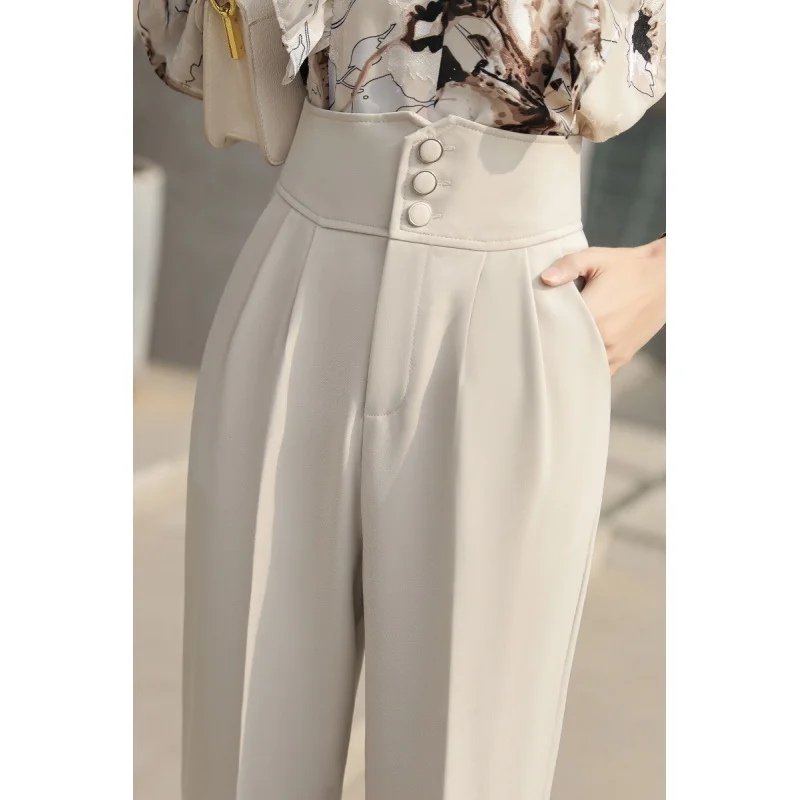 

Beige Pants High Waist Drooping Women's Pants 2021 Summer New Harem Pants Loose Straight Ankle-Length Suit Pants