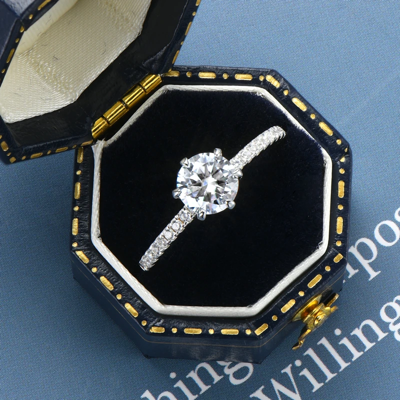 

Anziw Classic 925 Silver 1.0CT 6.5mm Roung Cut Moissanite Rings Wedding Engagement Promise Ring Band Certified Jewelry For Women