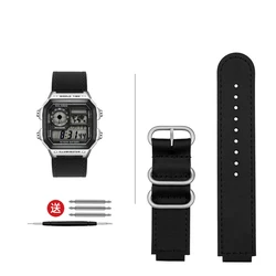 Premium Vintage Leather Watch Strap - 18mm Black Brown for 18mm (Black-silver)