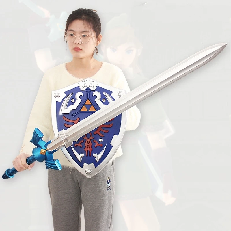 

Zelda Link Master Sword Cosplay 1：1 Tears of The Kingdom Doubleless Hylian Shield Katana Weapon PU Model Prop Toys Gifts