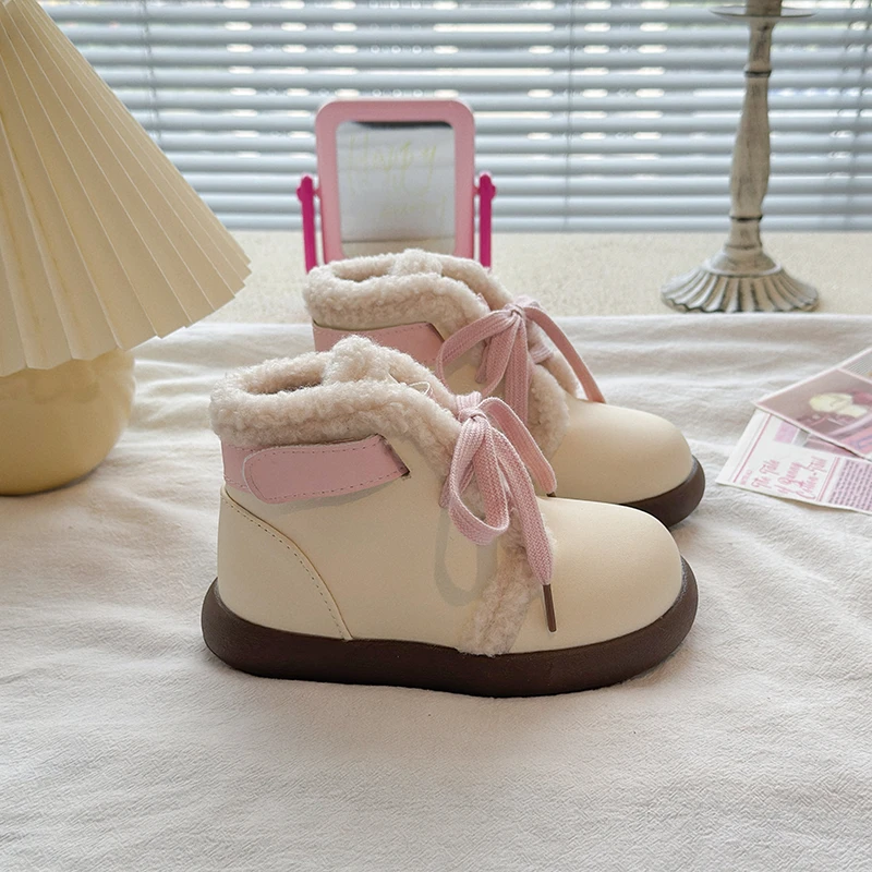 Kids Princess Ankle Boots Sweet for Girls Leather Boots Versatile Soft 2025 Winter New Children Short Boots Fashion Non-slip