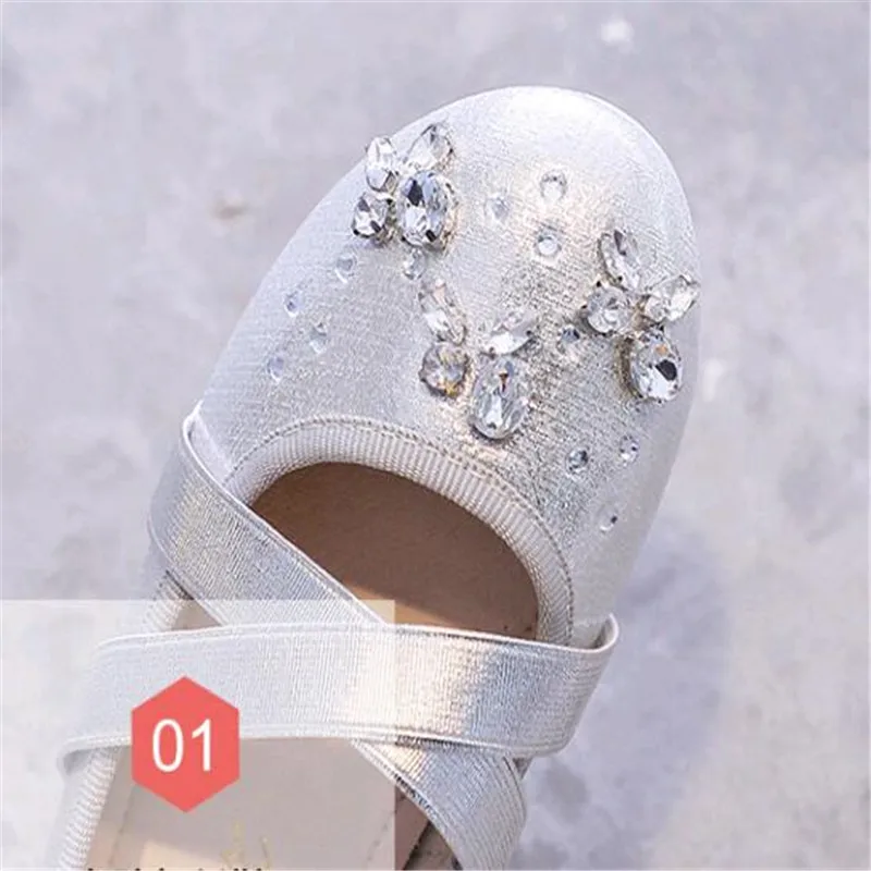 2024 Girls Princess Shoe Soft Sole Ballet Dance Shoes Water Diamond Small Leather Shoes Mary Jane Kid Flat Shoes