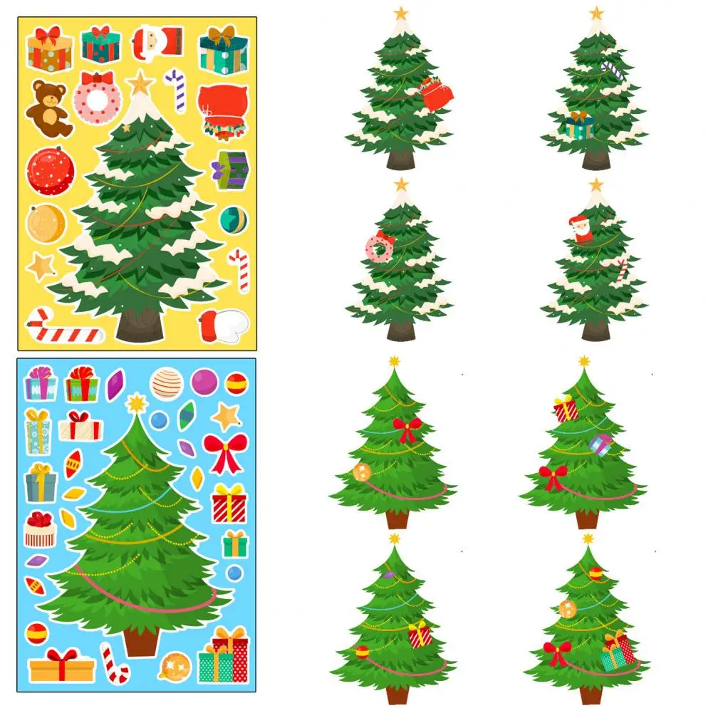 

Diy Christmas Crafts with Stickers Christmas Tree Gift Cake Bowknot Pattern Stickers Self-adhesive Anti-fade Decals for Kids'