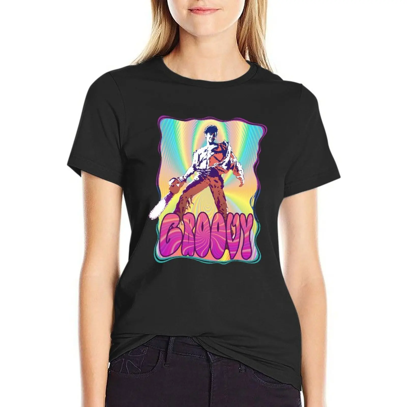 

Evil Dead Ash Williams Groovy T-Shirt spring clothes Women 2024 T-shirt Women
