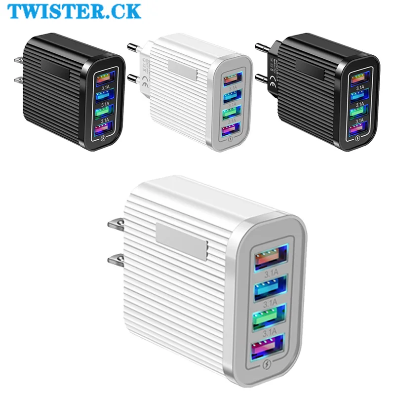 Charging Blocks Phone Charger 4 USB Ports Power Adapter For Phones Laptop