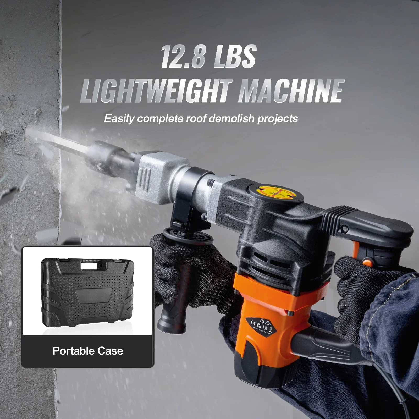 VEVOR 1400W Demolition Jack Hammer Electric Jackhammer Heavy Duty 2900 BPM Concrete Breaker 2pcs Chisels Bits Chipping 5