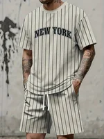Two-piece Set New York Letter Print Men's Short Sleeve And Shorts Set Everyday Casual Men's T-shirt Street Fashion Sports Shorts 1