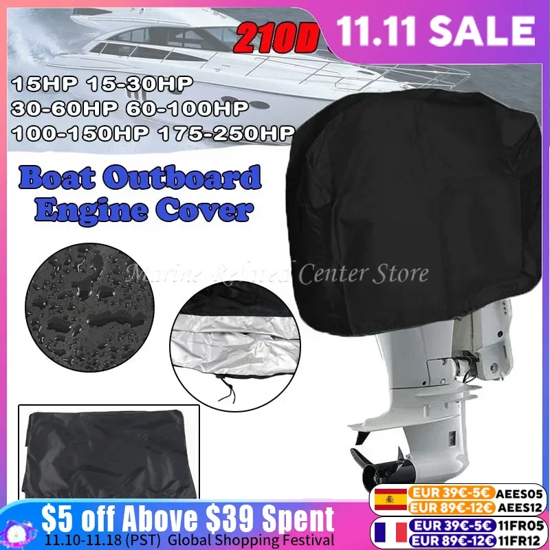 Motor Engine Boat Cover 15-250HP 210D Waterproof Yacht Half Outboard Anti UV Dustproof Cover Marine Engine Protector Canvas