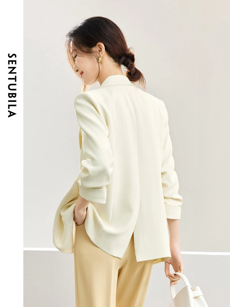 SENTUBILA Spring Solid Business Blazer Office Ladies 2024 Loose Notched Suit Jacket Long Sleeve Coat Woman Clothing 141X53294