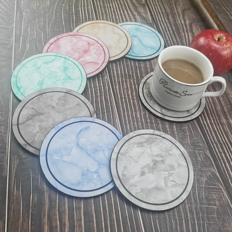 

Marble Grain Leather Waterproof Non-slip Round Coffee Pad Coaster