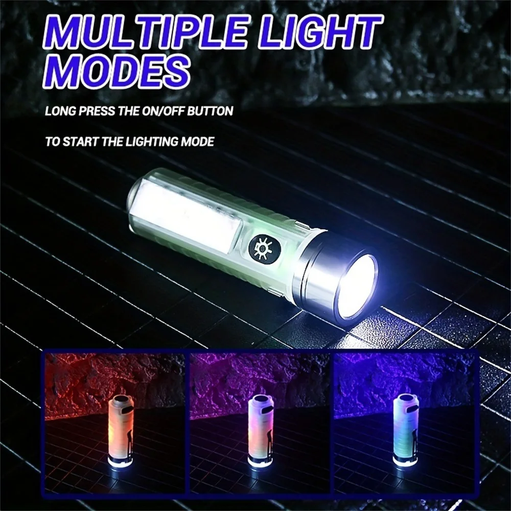 Mini Rechargeable LED Flashlight with UV + White + Red Sidelight  and Tail Magnet  Fluorescent Torch 6 Lighting Modes