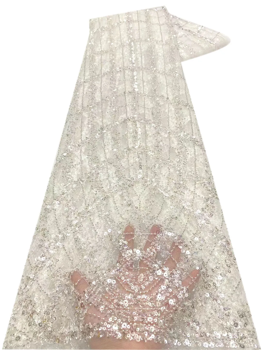 

European and American high-quality mesh sequins spiked lace embroidery, fashion luxury stage dress/5yards