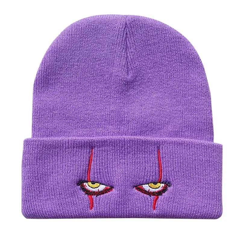 Knitted Beanie Hat 6 Styles Unisex Winter Soft Outdoor Solid Color Pennywise scary eyes for Kids Casual Outside Halloween
