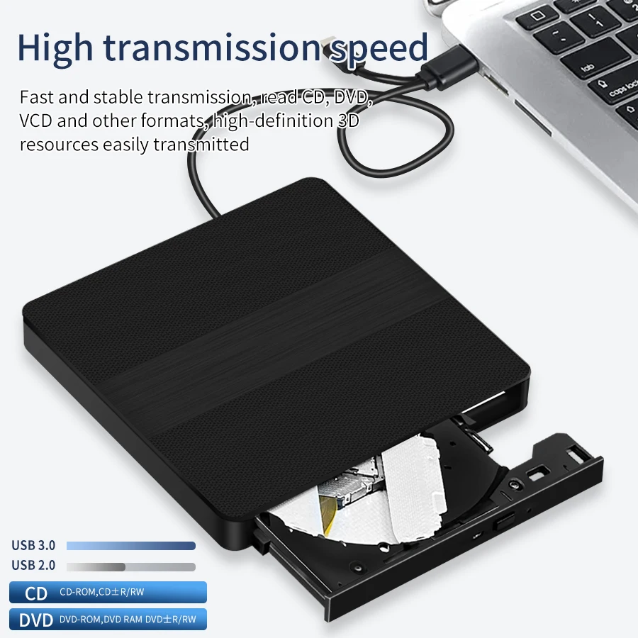 Portable DVD Burner 2 in 1 USB 3.0 Type C External DVD RW CD Writer Slim Drive For Laptop PC