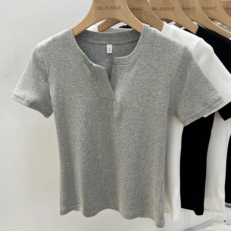 AOSSVIAO Y2k المرأة تيز شريط القمم سليم صالح الخامس الرقبة موضة قصيرة الأكمام تي شيرتات قطن للصيف موضة الشارع الشهير 2025