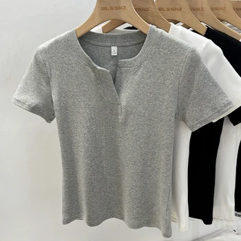 AOSSVIAO Y2k المرأة تيز شريط القمم سليم صالح الخامس الرقبة موضة قصيرة الأكمام تي شيرتات قطن للصيف موضة الشارع الشهير 2025