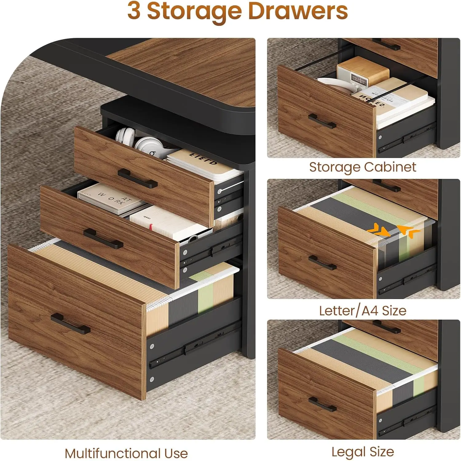 70.9" Executive Desk, Large Computer Desk with Drawers and Lateral File Cabinet, Office Desk with Removable Shelves