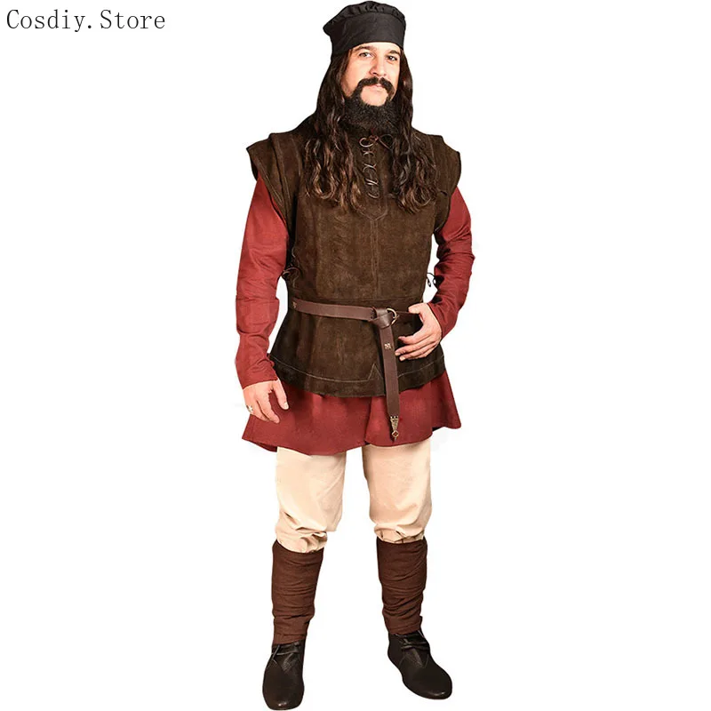 Gilet Medievale, Tunica, Camicia, Costume da Cavaliere Vichingo, Top per Adulti, T-Shirt in Camoscio, Abbigliamento LARP, Giubbotto Senza Maniche, Stile Rinascimentale per Uomo - immagine 6