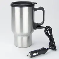 12V Car Heated Mug 450ml Stainless Steel Travel Electric Cup Thermos Cup for Heating Water, Coffee, Milk with Lid, Auto Charger 1
