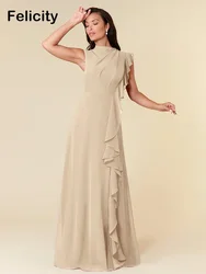Champagne Mother of the Bride Dresses 2023 A-Line Chiffon Floor-Length Pleated Formal Wedding Guest Dresses فستان حفلات الزفاف