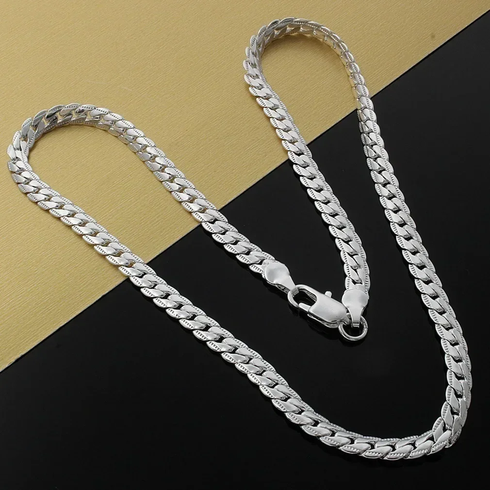 Silver Necklace 925 Sterling Silver 5mm Side Chain Necklace Bracelet 18CM-20CM/40CM-60CM Jewelry Gifts for Men And Women