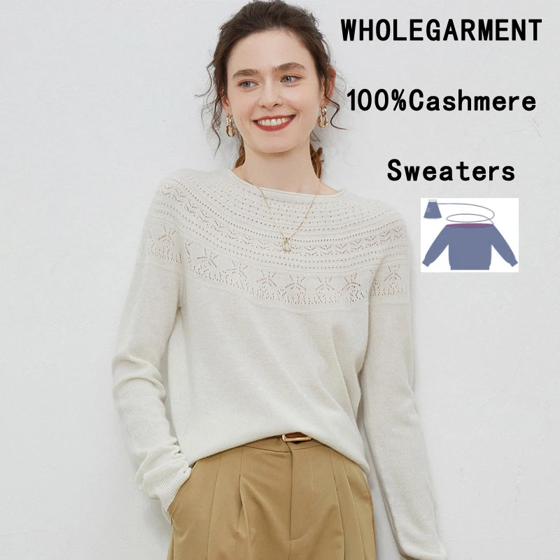 

WHOLEGARMENT 3D KNIT SEAMLESS Cashmere Sweaters Pullovers O neck Vintage jumper Autumn Winter Clothes Women Long Sleeve top