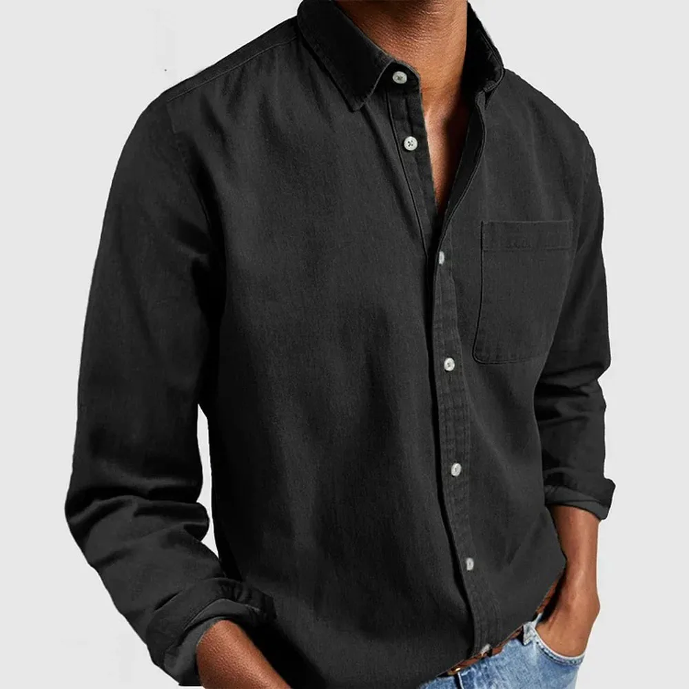 Mens Linen Blouse Shirt Casual Turn Down Collar Office Workwear