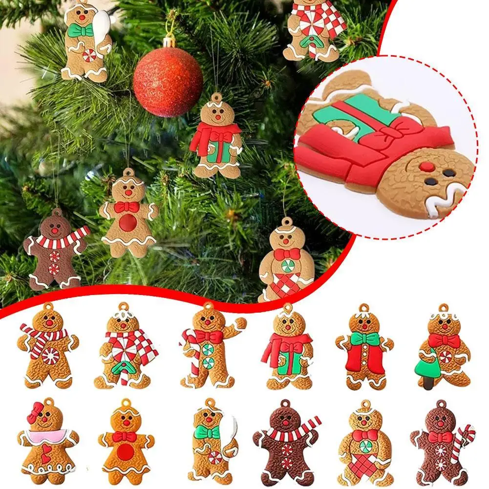 

12pcs Classic Christmas Gingerbread Man Pendant Creative Christmas Tree Decorations Hanging Decorations For Parties