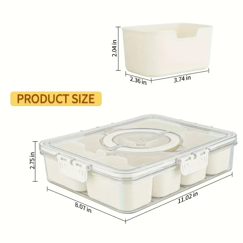 1pc Divided tray handle -8-compartment fruit container lid detachable snack box wooden serving tray plastic serving tray stainless steel food containers